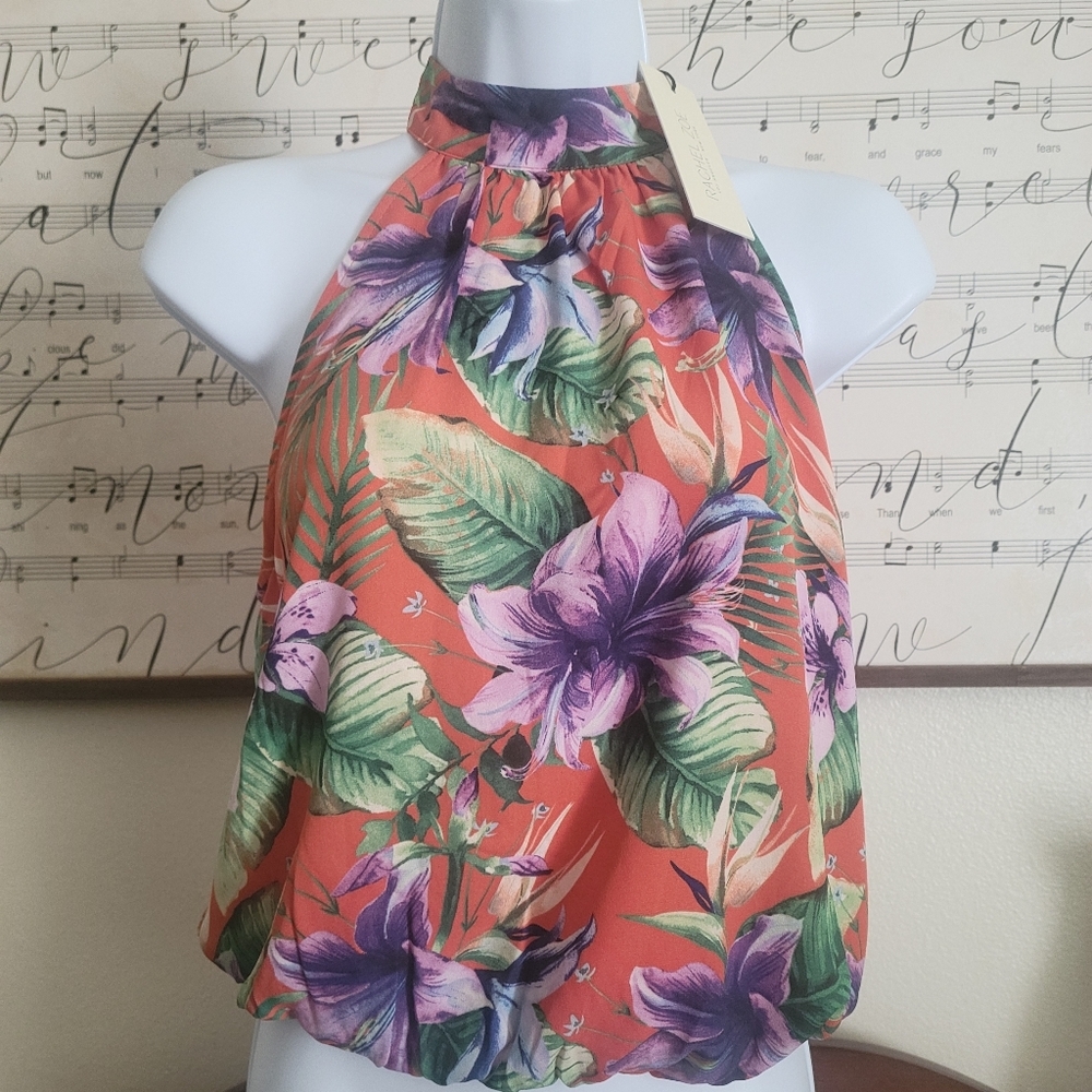 RACHELLE & ZOE 🖤 Tropical Floral Collared Tank, size sx,